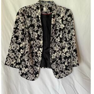 LC Lauren Conrad Women's Floral Blazer Black White Size 6 Mid-Length